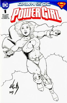 POWERGIRL SKETCH COVER INKED OA SIGNED ED COUTTS