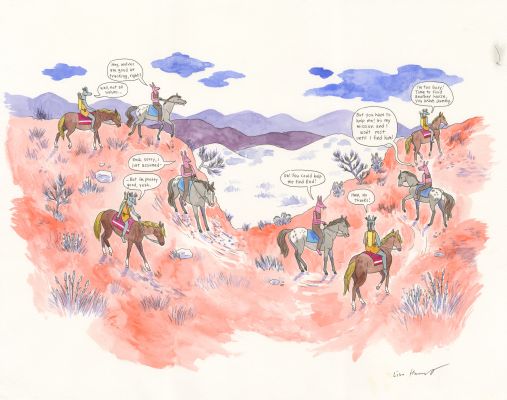Lisa Hanawalt | Coyote Doggirl - Help Me on my Mission - Encre de Chine et aquarelle sur papier | Huberty Breyne Gallery