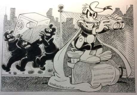 Alessandro Gottardo | Donald Duck - â€œIl binocolo va bene, ma la direzione noâ€ - opera d’arte originale bei Alessandro Gottardo - Page volante - Exemplaire unique - (2016) | Catawiki