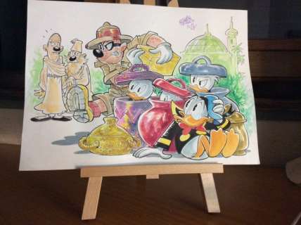 Alessandro Gottardo | Donald Duck - â€œL’avventura è l’avventuraâ€ - Dipinto ad acquerello originale firmato da Alessandro Gottardo - Page volante - Exemplaire unique - (2019) | Catawiki