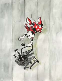 Tony Fernandez | Minnie Mouse Inspired by BANKSY’s "Falling Shopper" (2011) - Original Painting - Tony Fernandez - 50 x 40 cm - Acrylic Art - Original Artwork | Catawiki