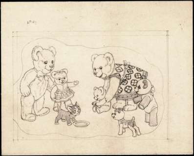Haywood, Helen (1908-1995) | Helen Haywood (1908-1995) - Uitgewerkte originele schets voor het kinderboek ’Our Teddy Bears’ - (1965/1970) | Catawiki
