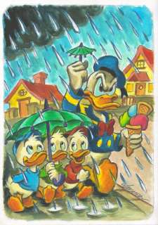 Joan Vizcarra | Donald Duck and His Nephews - Ice Cream Under The Rain - Original Painting - Joan Vizcarra - Acrylic Art - Original Artwork | Catawiki