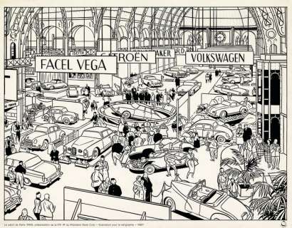 Chaland, Yves | Chaland, Yves - Estampe pigmentaire à tirage unique + certificat + NFT - Le salon de Paris 1955 - (2022) | Catawiki