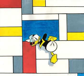 Tony Fernandez, Disney Artist | Donald Duck Inspired by Piet Mondrian’s "Composition with Large Red Plane, Yellow, Black, Grey and - Original Painting - Tony Fernandez Signed - Acrylic Art - Original Artwork | Catawiki