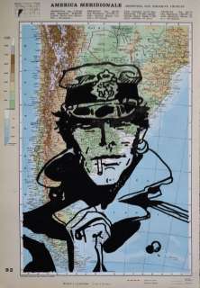 Boriani, Andrea | Boriani, Andrea - Corto Maltese - Original drawing - su cartina geografica | Catawiki