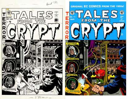 Wally Wood - tales from the crypt #27 cover (executioner and guillotine crowd scene! Wow! ) large art - 1951