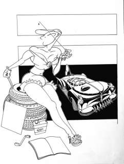 Benito, David | Grand dessin original "la garagiste" - réalisé pour un portfolio | Estim Nation