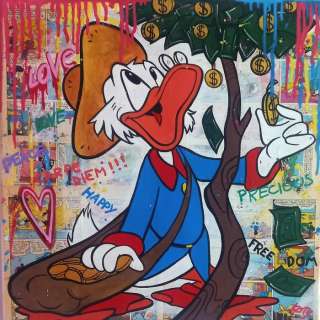 Caterina Lemma | Scrooge and his precious tree - Acrylic on Canvas - 40 x 40 cm | Catawiki