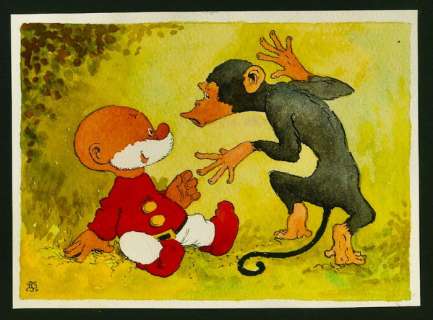 Dulieu, Jean | Dulieu, Jean - grote originele tekening in kleur - "Paulus de boskabouter en Pam, het aapje" - (1963) | Catawiki