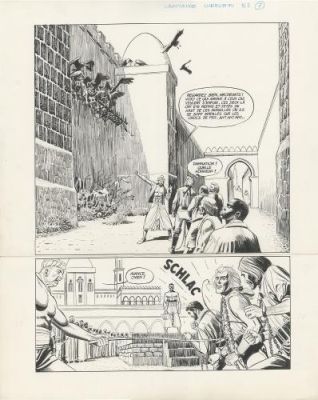 Pierre Le Guen | Capitaine Chérubin, Planche 7, éditée dans le magazine Lucky Luke | Galerie 9ème Art