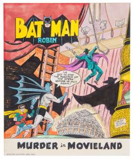 THE BATMAN "MURDER IN MOVIELAND" LARGE SPECIALTY COLOR RE-CREATION OF 1963 ART BY SHELDON MOLDOFF. | Hake’s
