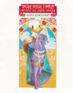 Jordi Juan | Donald Duck: Hamlet, Prince of Disneymark - Tribute To Alphonse Mucha’s Art Nouveau Poster - Original Painting - 65 x 50 cm - Jordi Juan Pujol - Signed - Watercolor Art - Original Artwork | Catawiki