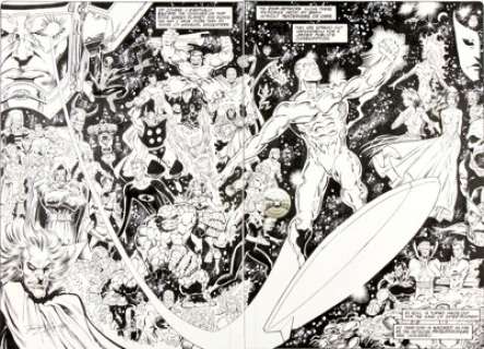 Ron Lim and Tom Christopher Silver Surfer #41 Double Splash Page 16-17 Original Art (Marvel, 1990). Feast your -