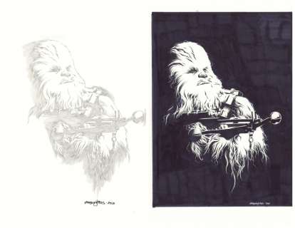 Greg Titus - chewbacca from star wars pencil and ink 2pc set - 2016 signed
