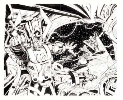 Kerry Gammill and Bob Layton The Official Marvel Index to the Fantastic Four #5 Wraparound Cover Original Art -