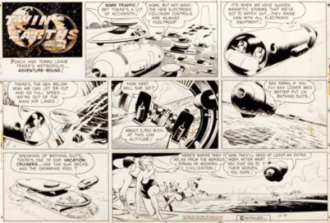 Al McWilliams Twin Earths Sunday Comic Strip Original Art dated 12-27-53 (United Feature Syndicate, 1953). -