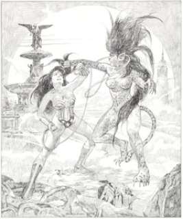 Manual Sanjulian - Wonder Woman and the Cheetah Illustration Original Art (2012). This highly detailed and -