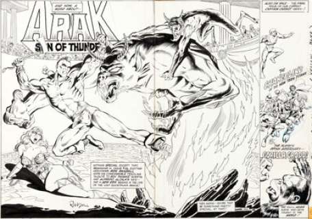Ron Randall and Alfredo Alcala DC Sampler #1 Arak Son of Thunder Double Page Spread Original Art  (DC, -