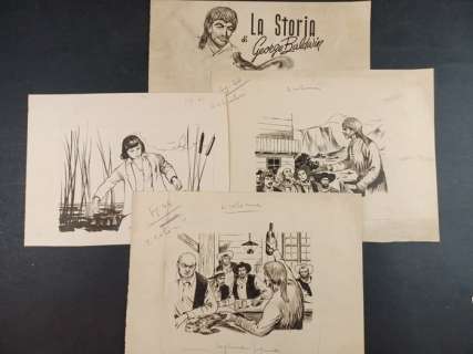 Fernando Corbella | Fernando Corbella - 4x Illustrazioni Originali "La Storia di George Baldwin" - Page volante - Exemplaire unique | Catawiki