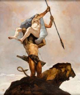 Jeff Jones - Fantasy Painting Original Art (undated). A striking image of two figures and a lion by - | Heritage