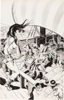 Henry Bismuth - Savage Sword of Conan, Bêlit Projet de Couverture (1985). Henry Bismuth Savage Sword of Conan, Bêlit Cover Project Proposal Illustration Original Art (1985).