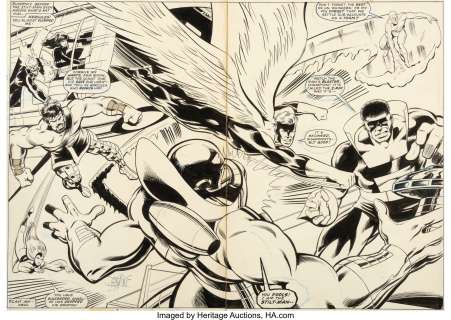 John Byrne And Bob Layton | Champions #12 Double Splash Pages 2-3 Original Art (Marvel, 1977).... | Heritage