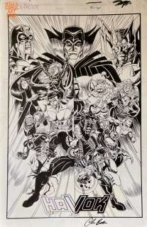 Al Milgrom Chris Batista - x-factor annual pin-up (marvel, 1990s) entire teams + villains