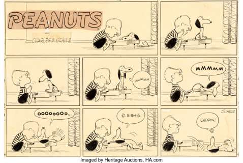 Schulz, Charles - Charles Schulz Peanuts Sunday Comic Strip Snoopy Original Art dated 11-25-56 (United Feature Syndicate, 1956)....