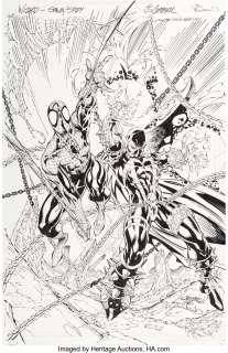 Campbell, J. Scott - J. Scott Campbell and Tim Townsend Wizard: The Comics Magazine #62 Cover Spider-Man/Spawn Original Art (Wizard, 19...