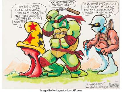 Bodé, Mark - Mark Bodé - Teenage Mutant Ninja Turtles Illustration Original Art and Print Group of 3 (1990).... (Total: 3 Original Art)