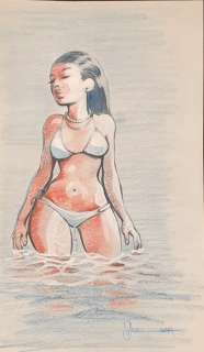 Verlinden, Dan | Verlinden, Dan - Dessin original couleur - La baigneuse - (2021) | Catawiki