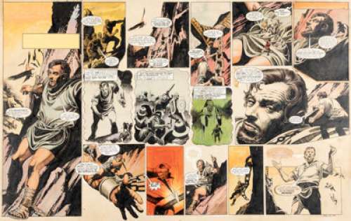 Burns, John M. - John M. Burns Boys‘ World Magazine Vol-2 #13 "Wrath of the Gods" Double Page Spread Original Art (Longacre Press, ...