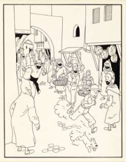 Hergé (Georges Remi Dit) | The Crab with the Golden Claws, Album à Colorier #2 Illustration Tintin Original Art (Casterman, 1944). (Total: 2 Original Art) | Heritage