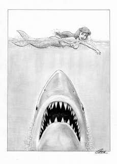 Cera | Cera - Original drawing - Sexy girl - Jaws and Mermaid - Page volante | Catawiki