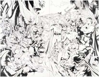 Dale Eaglesham and Nathan Massengill - Justice Society of America #19 Double Splash Pages 14-15 Original Art (DC, 2008).