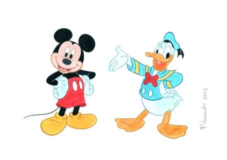 Pasquale Venanzio | Preliminaries - Mickey & Donald Colour Drawing + artist’s puzzle | Catawiki