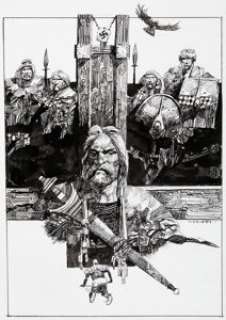 Sergio Toppi - "Battle of Teutoberg Forest" Portfolio Plate Illustration Original Art (undated).