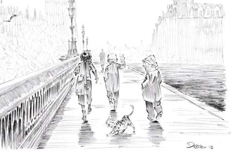 David Etien | Etien, David - Dessin original à la mine de plomb - Double page de garde - Les quatre de Baker street - (2013) | Catawiki