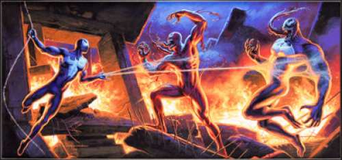 2017 Fleer Ultra Spider-Man - Legacy Insert Set: Spider-Man vs. Venom & Carnage - Original Artwork, Preliminary Sketch & 3-Card Set CGC Auth by Greg Hildebrandt