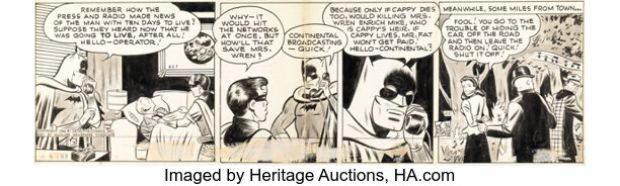 Dick Sprang and Charles Paris (signing as Bob Kane) Batman Daily Christmas Day Comic Strip Original Art dated 12-25-46 (McClure Syndicate, 1946). | Heritage