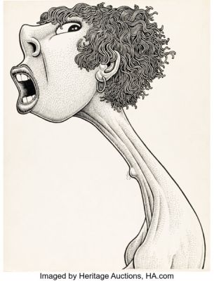 Basil Wolverton "If It Weren’t For My Adam’s Apple, I’d Look Just Like Loretta Young!" Illustration Original Art (undated). | Heritage