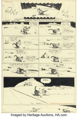George Herriman Krazy Kat Sunday Comic Strip Original Art dated 2-25-40 (King Features Syndicate, 1940).