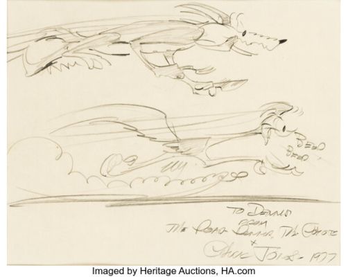 Chuck Jones Wile E. Coyote and Road Runner Original Signed Drawing (1977). | Heritage