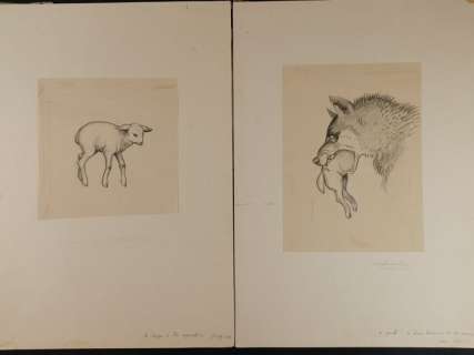 Svevolod Nicouline | Svevolod Nicouline - 2x Illustrazioni originali - "Il Lupo e l’Agnello" | Catawiki