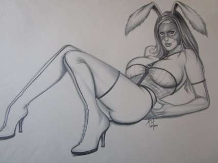 Alex Miranda | A. Miranda - original sketch "Playboy Bunny" - Page volante - Exemplaire unique | Catawiki