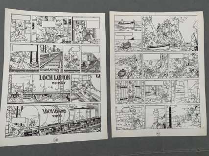 Hergé - 2 Print - Tintin - L île Noire - Ensemble de 2 planches imprimées - verso blanc | Catawiki