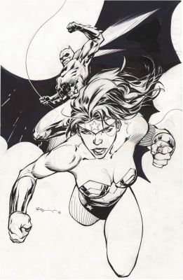 Ryan Benjamin hand drawn illustration "Batman & Wonder Woman" | Mandarake (Big Web)
