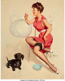 Gil Elvgren (American, 1914-1980) Neat Trick, 1953 Oil on canvas 30-1/2 x 24 inches (77.5 x 61.0 cm) Signed lower ri...