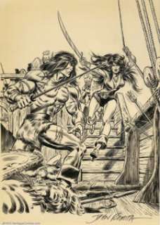 John Romita - Original Cover Art for Conan #58 (Marvel,1976).  Tremendous ’70s Marvel cover with all kinds of - | Heritage
